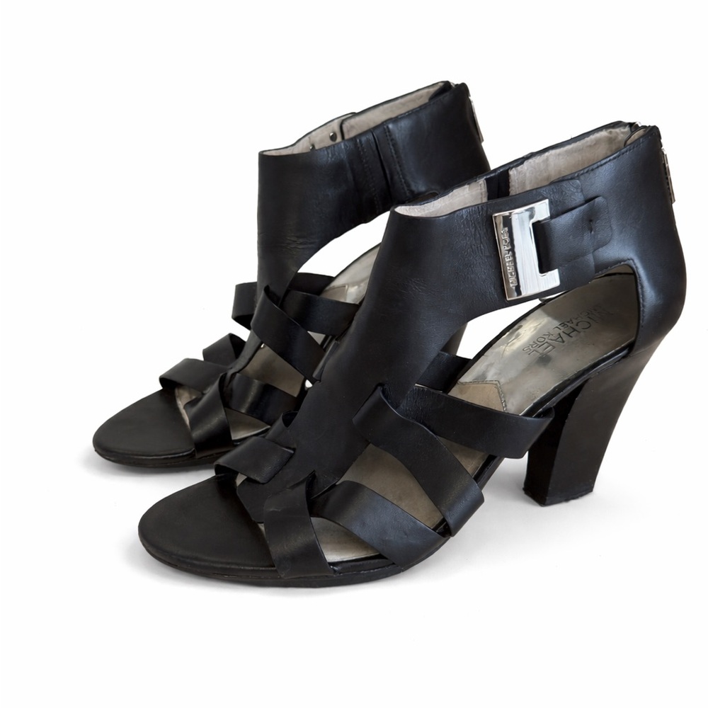 Michael Michael Kors Guiliana Black Leather Heels Sandals Size 9.5